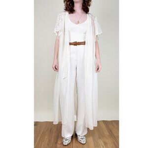 Vintage Lace Sheer Mesh Robe Duster Jacket Cape Slip Pajamas House Coat Sexy PJs